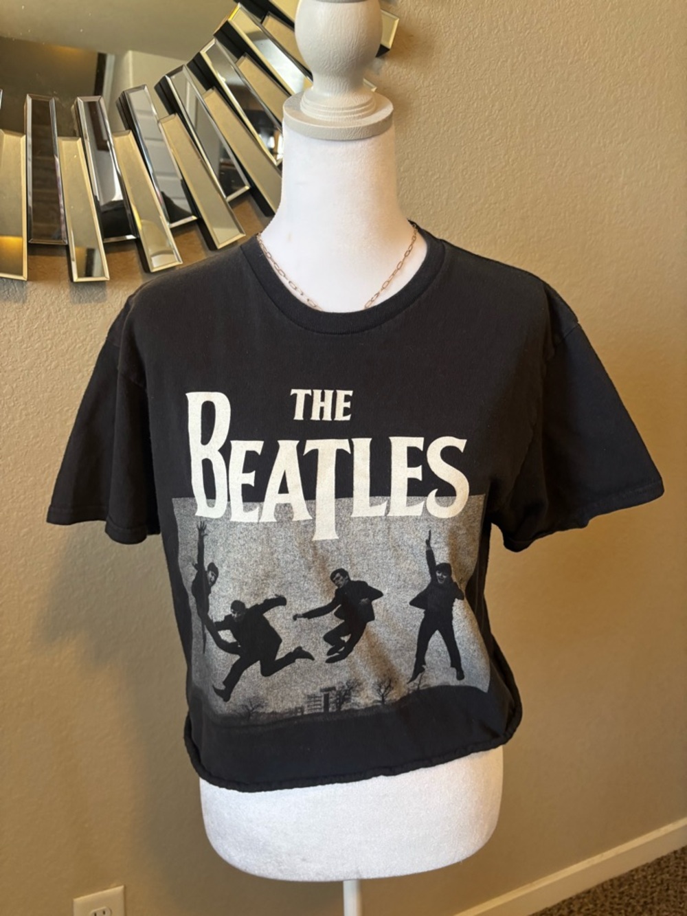 The Beatles Black Crop Tee with White Graphic